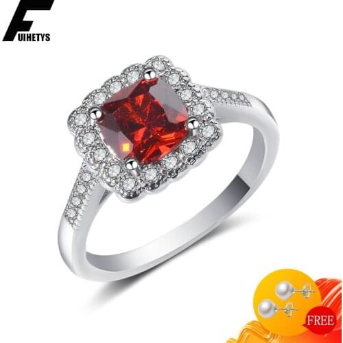 Retro Rings 925 Silver Jewelry for Women Wedding Party Ornament Square Shape Created Ruby Zircon Gemstone Finger Ring Wholesale