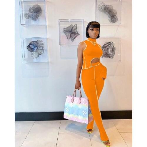 Echoine Irregular One Sleeve One Shoulder Crop Top and Flare Pants Two Piece Set Tracksuit Women Club Outfits