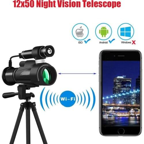 12x50 Wifi IR Infrared Night Vision Monocular + Phone Holder for Hunting Camping with Wireless WiFi Connect to Smartphone APP