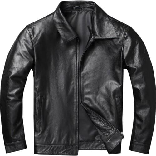 Mens Cowhide Coat Top Layer Genuine Cowhide Jacket Middle-aged Mens Spring Autumn Coat Large Size 6XL