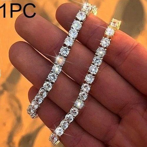 New Hip Hop Mens Iced Out Diamond Crystal Single Row Tennis Bracelet Silver and Gold