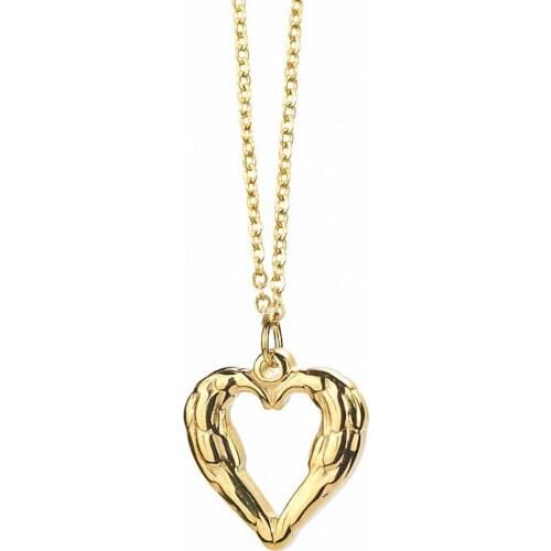 Stainless Steel Delicate Gold Heart Feather Wings Pendant Necklace France Style Angle Wing Necklaces Gift For Him with Chain