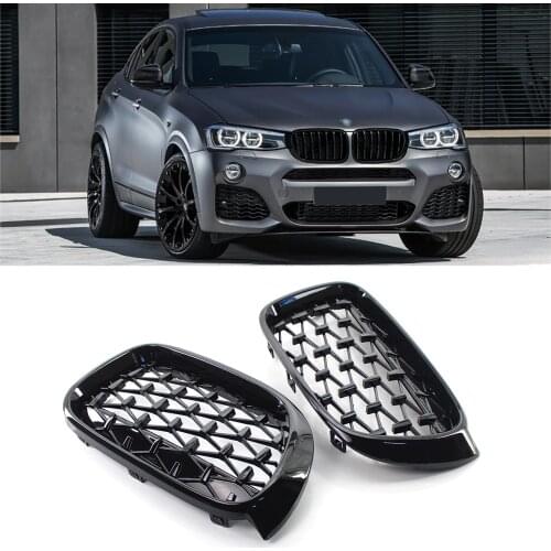 A Pair Diamond Grills Car Front Kidney Grill Diamond Style Racing Grille For BMW F25 F26 X3 X4 2014-2017 Auto Accessories
