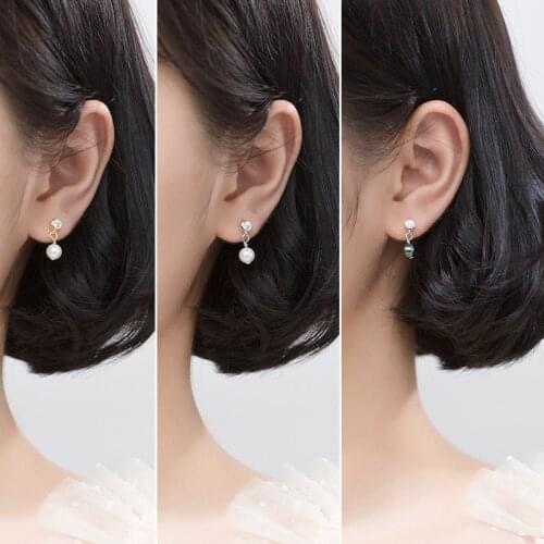 PONYKISS Trendy S925 Sterling Silver Geometry Zircon Pearl Stud Earrings Women Party Delicate Jewelry Minimlist Accessories