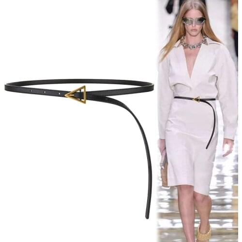 Soft Genuine Leather belts Women Luxury cowskin Thin knot Belt dress punk vintage Triangle Buckle knotted Waistband Casual Jean