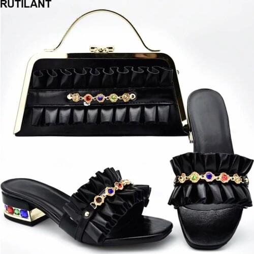 Latest Women Shoes and Bags To Match Set Sale Nigeria Wedding Shoes and Bags Set Decorated with Rhinestone Luxury Women Shoes