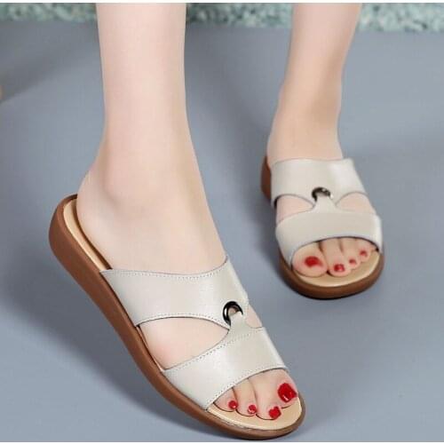 Summer Casual Women Leather Sandals TPR Bottom Soft Sole Women Sandals Open Toe Slippers Female Slides Leisure Beach Flip Flops
