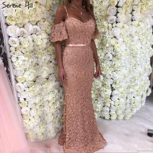 Sexy Strapless Short Sleeves Mermaid Evening Dresses 2020 Embroidery Pearls Fashion Formal Dress Serene Hill LA6519