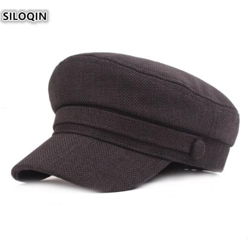SILOQIN Snapback Cap Mens Flat Caps Simple Fashion Women Army Military Hats New Vintage Trend Cotton Linen Couple Hat Navy Hat