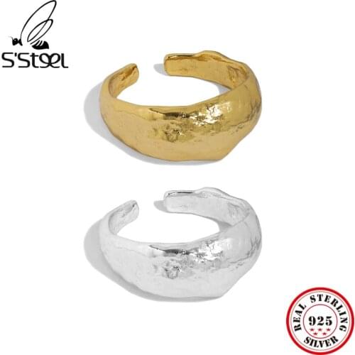 SSTEEL Sterling Silver 925 Minimalist Rings For Womens Aesthetic Irregular Punk Wedding Open Ring 2021 Trend Fine Jewellery
