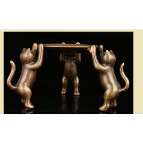 Statue Sculpture Pure Copper Gilt Tastefully Chinese ASIAN COLLECT OLD RARE STATUE CAT CHINESE ANTIQUE DECORATION CANDLESTICK