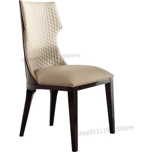 Light Luxury Dining Chair Imported White Leather Upholstery Woven Family Dining Room Armchair Post Modern Simple Coffee Chair