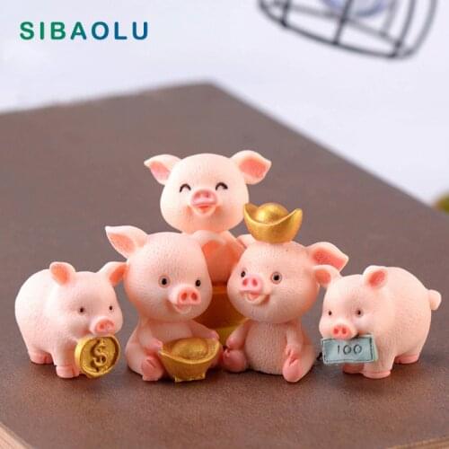 Lucky Pig Model Golden Fortune Miniature figurine cartoon animal wedding decoration fairy garden statue Home Gift Moss garden
