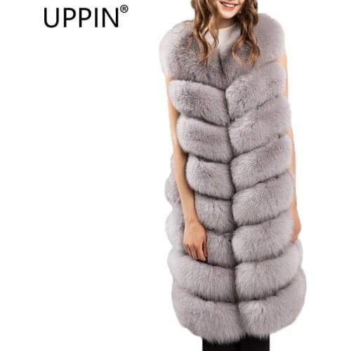 UPPIN Girls Long Artifical Fox Fur Vest Women Winter Fashion Faux Fox Fur Vests Woman Warm Fake Fox Fur Coats Female chaqueta