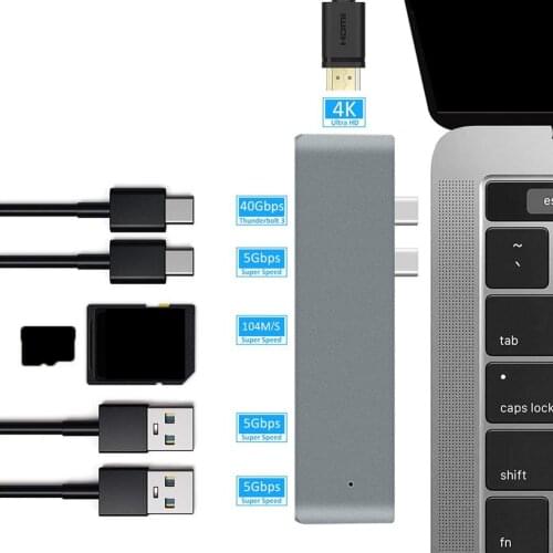 USB 3.1 Type-C Hub To HDMI-Compatible Adapter 4K Thunderbolt 3 USB C Hub With Hub 3.0 TF Reader Slot PD For MacBook Pro/Air