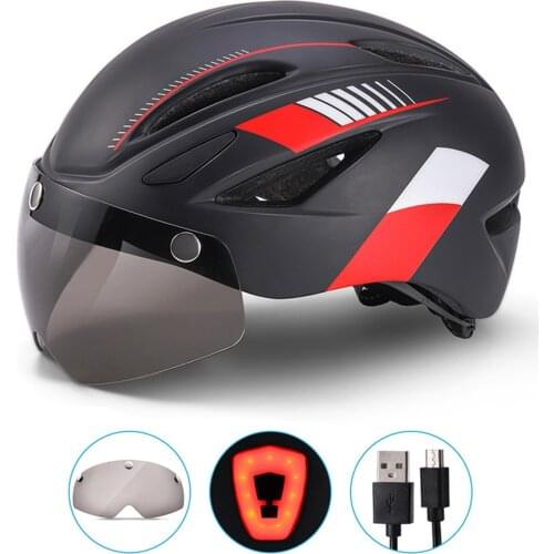 Bicycle Helmet High Density CPSC Bicycle Helmets With Rear Light Cycling Protective Windshield Glasses Bike Bicycle Helmet