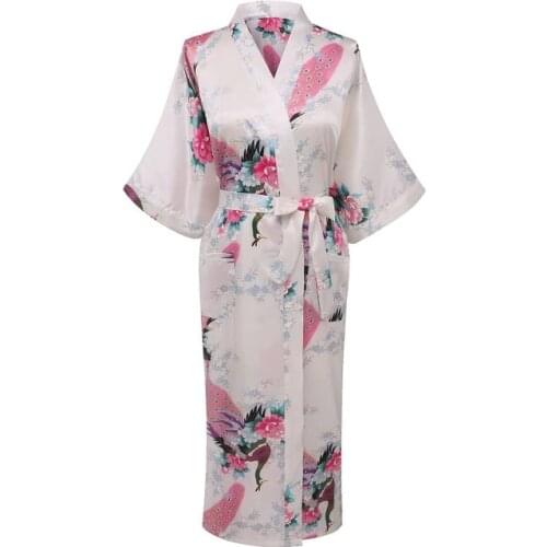 Lady Sleepwear Bathrobe Gown White Silky Nightwear Kimono Robe Plus Size Nightdress Home Wear Casual Sleepshirt Nightshirt