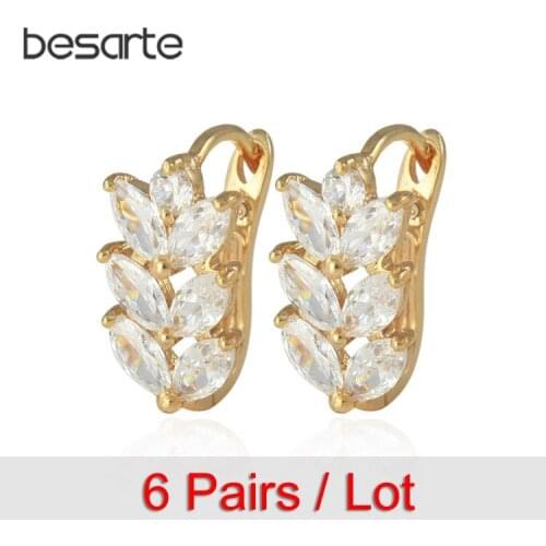 6Pair/Lot Wholesale Gold Hoop Earrings Women Cz Earing Boucle D'oreille Femme Kolczyki Kola Orecchini Donna Oorbellen Kupe E0411