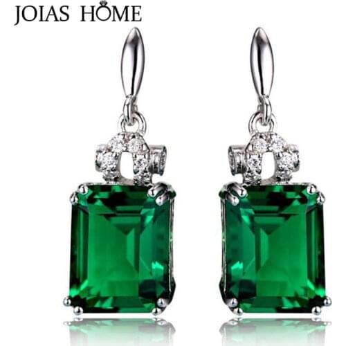 JoiasHome 925 Sterling Silver Vintage Earrings For Woman With Square Green Emerald Gemstones Wedding Party Wholesal Gift