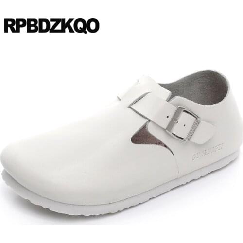 Slip on round toe slippers spring autumn women 2019 wide fit shoes ladies designer mules slides white suede 12 44 13 large size