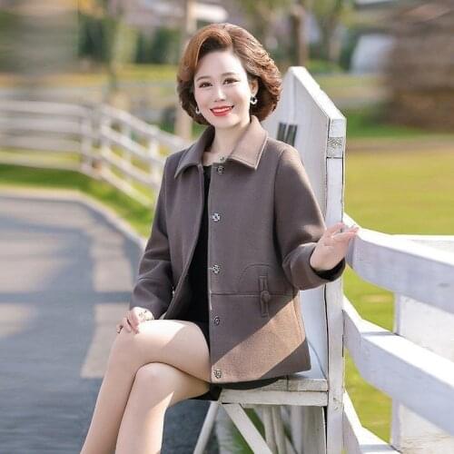 Woolen Coat Womens Short 2021New Mothers Spring Autumn Female Large Size 5XL Woolen Outwear Single-Breasted Jacket Ladies A358