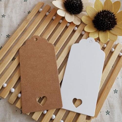 100pcs/Lot 9*4cm White Brown Black Hollow Heart Paper Hang Tags DIY scallop Label Wedding Gift Decorating Tag Luggage Note