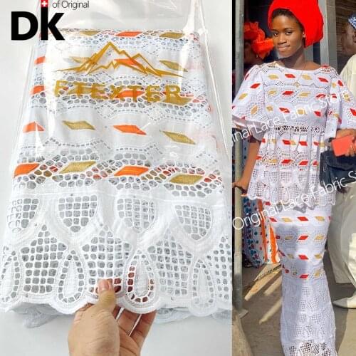 2.5 Yards 100% Cotton African Lace Sewing 2021 High Quality French Swiss Voile Embroidery Lace Fabric Wedding Bride Material