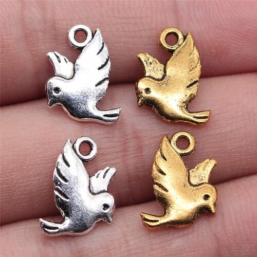 20pcs 15x11mm 2 Colors Antique Silver Color Antique Gold Bird Charms DIY Small Bird Charm Bird Charms For Jewelry Making