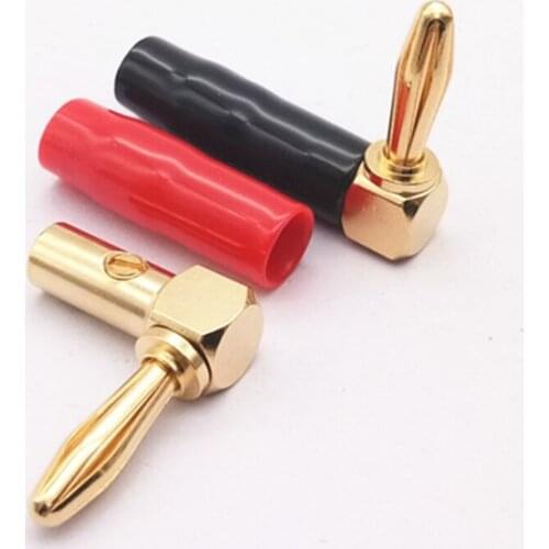 4pcs/lot Banana 4MM L Type Plug 24K Gold Plated Copper Banana Plugs Right Angle Speaker Connector + PVC soft rubber
