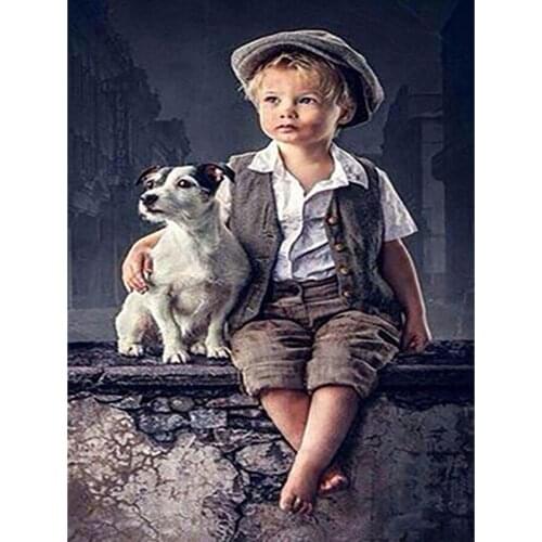 5D DIY Diamond Painting Little Boy And Dog In The Ruins Full Square Diamond Embroidery Rhinestones Pictures Crafts Kit