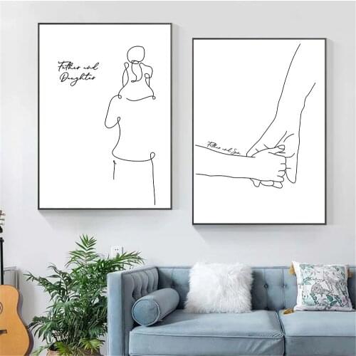 Abstract Parent-child Wall Art Print Hand In Hand Line Drawing Poster Father Daughter Canvas Painting Nordic Picture Home Decor
