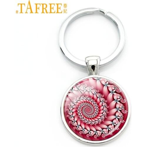 TAFREE Red Mandala Yoga OM Symbol keychain Like a dragon key chain Retro Handmade round Glass Fashion cabochon jewelry H278