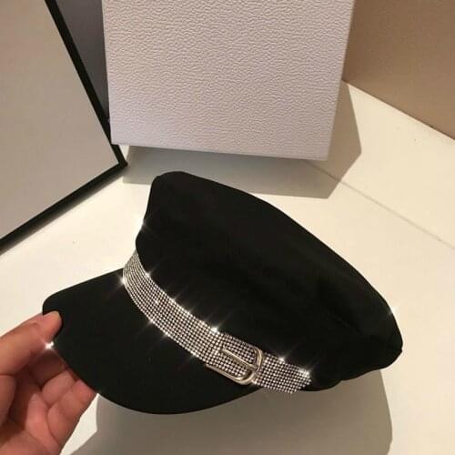 Brand Beret Fashion Diamond Visor Military Hat Autumn Winter Vintage Cotton Beret Cap For Women England Style Flat Cap