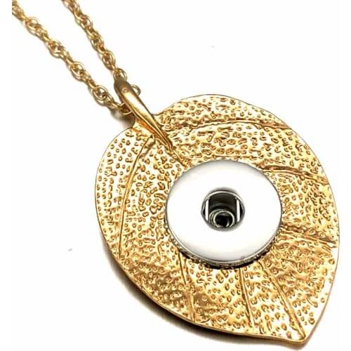 Interchangeable 281 Fashion Golden Leaves Pendant Necklace Fit 12mm 18mm Buttons Women Charm jewelry With Iron chain Gift 60cm