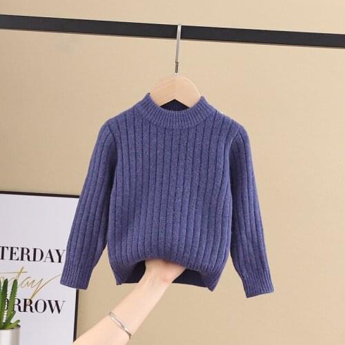 Childrens Clothing Boys Sweater Kids Baby Girls Autumn/Winter Pure Color Knitted Bottoming Sweater Warming Round Neck Pullover