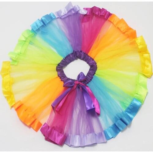 Childrens rainbow TUTU girls bust mesh skirt polyester rainbow skirt cute sports childrens wear