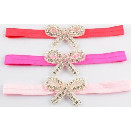 Hot New Style 20pcs/lot 20C On Sale Kids 6CM Beads And Rhinestones Bowknot Headbands For girls Elasitic Headwear FDA08