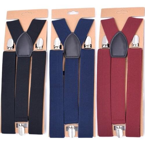 Men Lady 3 Clip Shirt Stay 3.5cm Pants Trouser Clip-On Y Back Braces Belt Leather Elastic Alloy Head Adjustable Strap Suspenders
