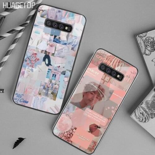 HUAGETOP Pink Aesthetics Luxury Unique Phone Cover Tempered Glass For Samsung S20 Plus S7 S8 S9 S10 Plus Note 8 9 10 Plus
