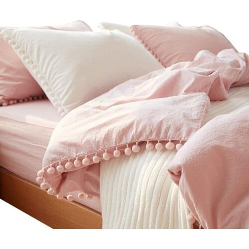 2/3pc Pink Princess Bedding Sets with Washed Ball Decorative Microfiber Fabric Queen King Duvet Cover Pillowcase Comfortable40