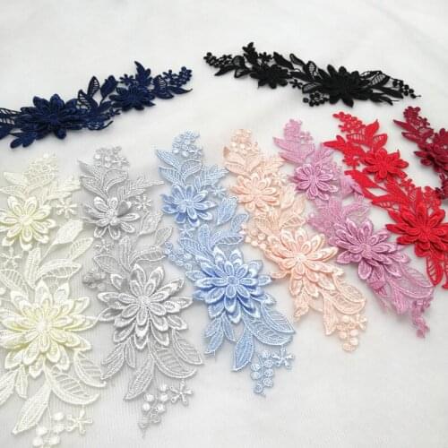 2pcs Flower Embroidery Lace Patch Applique Trim DIY Skirt Clothes Lace Collar Decoration Floral Patch Sewing On Accessories