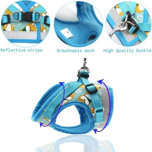 Cute Pet Dog Reflective Harness Dogs Chihuahua Pug Small Medium Breathable Nylon Pet Puppy Vest Walking Leash For Yorkie Teddy