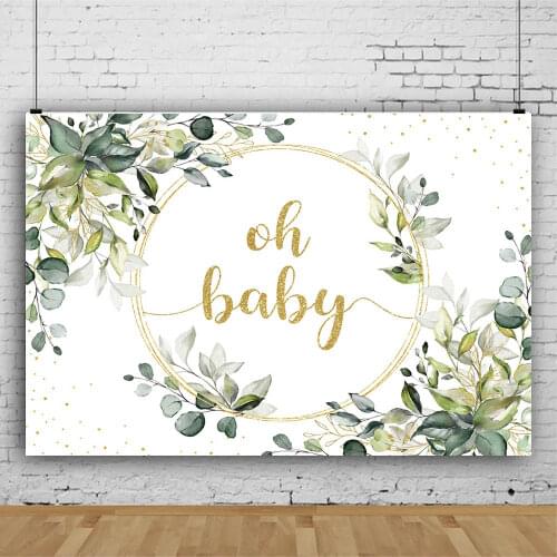 Mocsicka Baby Shower Backdrop Photography Oh Baby Newborn Birthday Photo Background Green Leaf Gold Ring Photo Studio Photocall