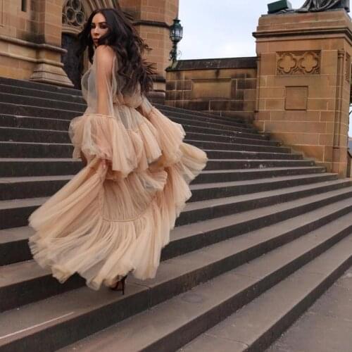 Fashion See Thru Women Tulle Dresses To Birthday Party Long Tulle Maternity Dress Robe Photoshoot Full Sleeves Bridal Night Gown