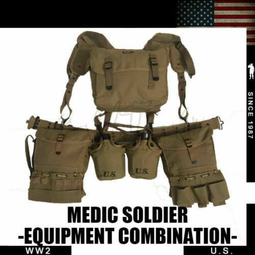 WW2 Us Army Soldier Gear Medic Combat Field Kit Suspenders Canteen Collection armyshop2008
