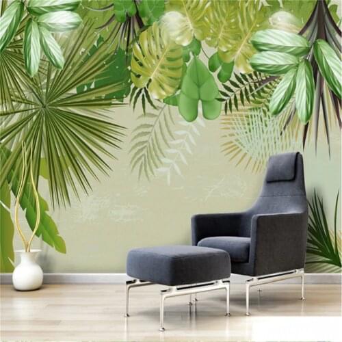 Custom Mural Wallpaper Rainforest Plant Banana Leaf Green Leaf Garden Background Wall Painting