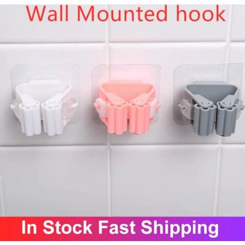 Wall Mounted Mop Organizer Holder Brush Broom Hanger Home Storage Rack Bathroom Suction Hanging Pipe Hooks Household Tools