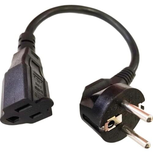 NCHTEK USA 3Pin NEMA 1-15R Receptacle to 90 Degree Angled Standard 2Pin Europe CEE/7 Plug Adapter SF Cable/Free Shipping/1PCS