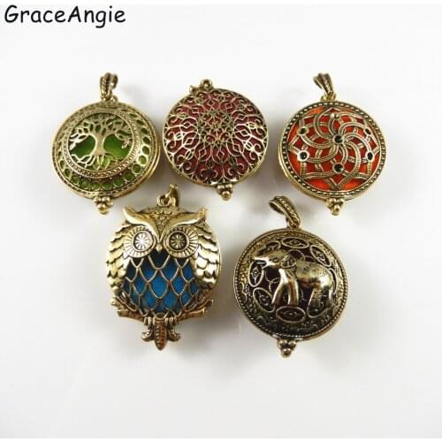 New Bronze(30mm) Magnet Diffuser Copper Life Tree Animal Owl Flower Locket Pendant Necklace Aromatherapy Essential Oil Diffuser