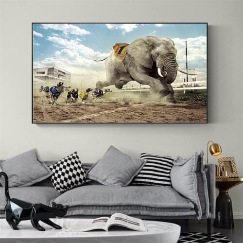 New Cudros Decor Pop Art Print Africa Elephant Animal Landscape Oil Painting on Canvas Wall Picture for Living Room Poster